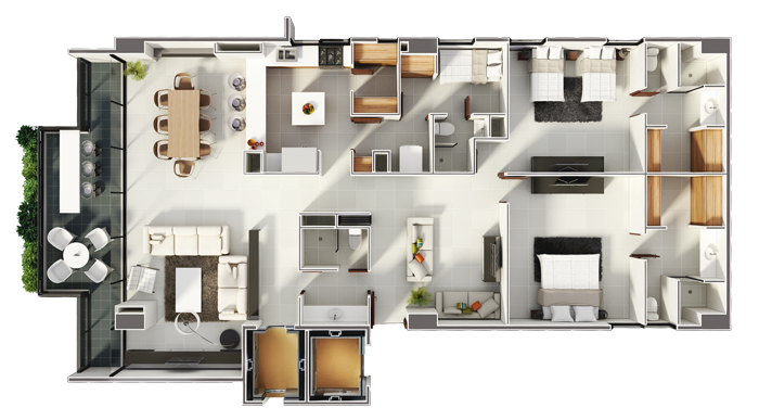 render tipo plano 3d de un departamenteo tipo hecho por eva3d